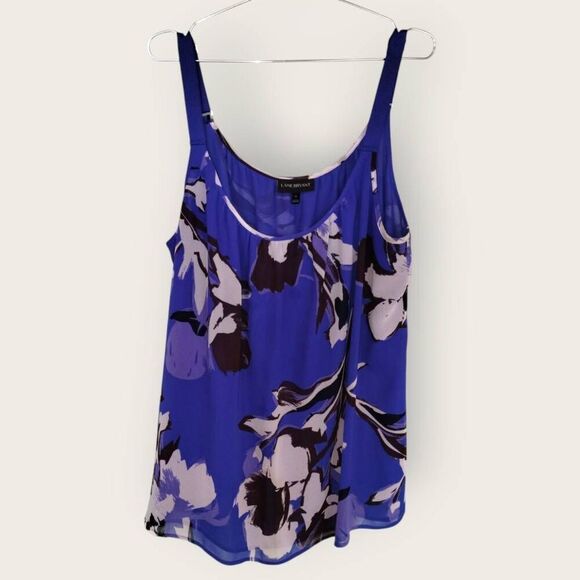 Lane Bryant Tank Top Sz 24 Royal Blue Floral Chiffon Scoop Cottagecore Beachy - Picture 9 of 9